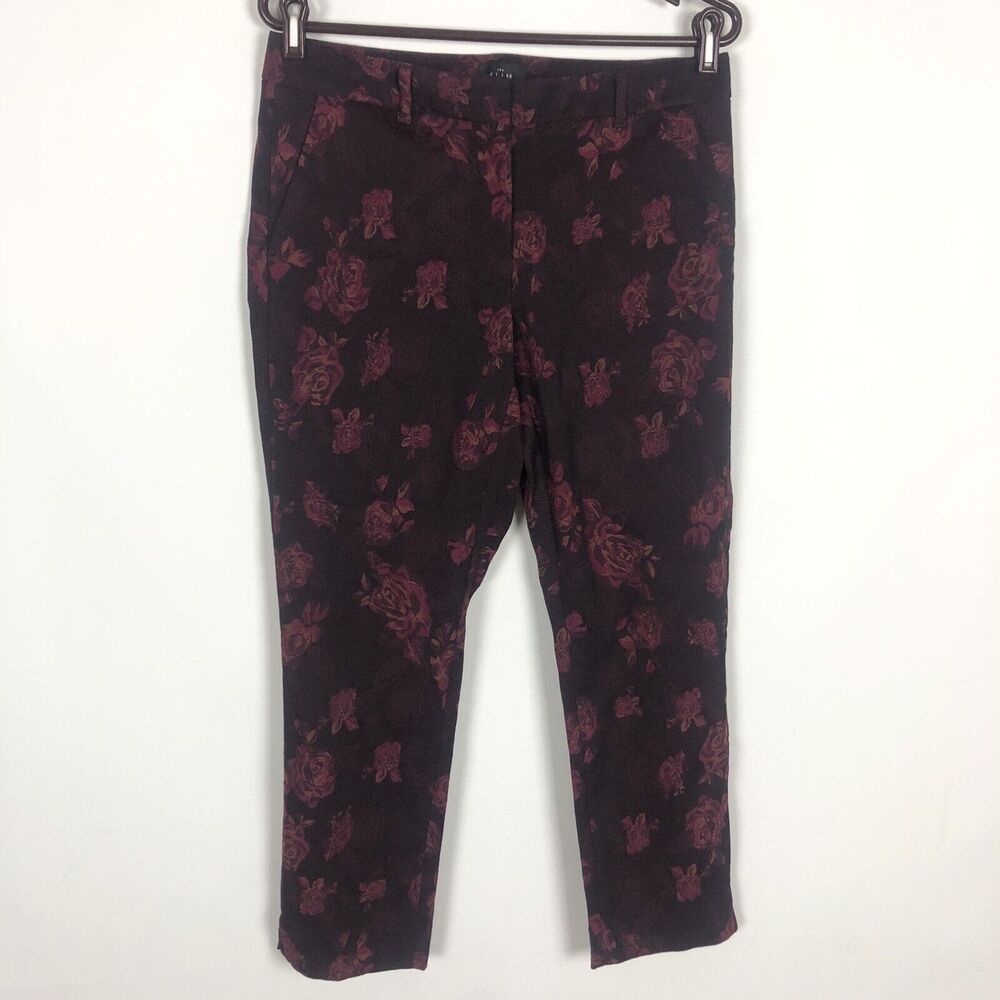 White House Black Market Red Maroon Rose Slim Ankle Pants Women's Size 10
